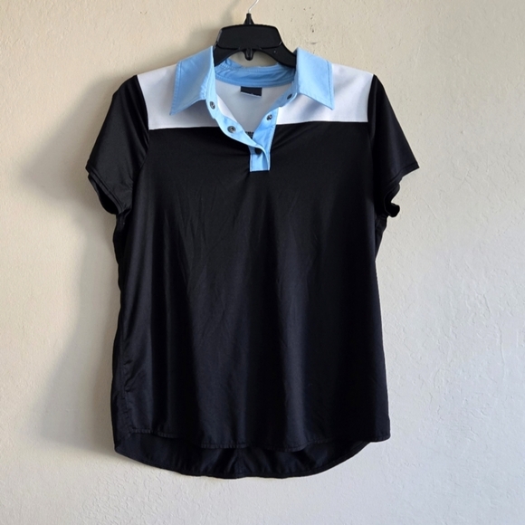 Belyn Key Women's Black and Blue Polo Shirt Short Skeeve Golf Top Size M - Picture 2 of 10